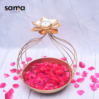 Exclusive Handmade Kalash Urli Bowl for Home Decor with Lotus Diya Holder - Sama Homes
