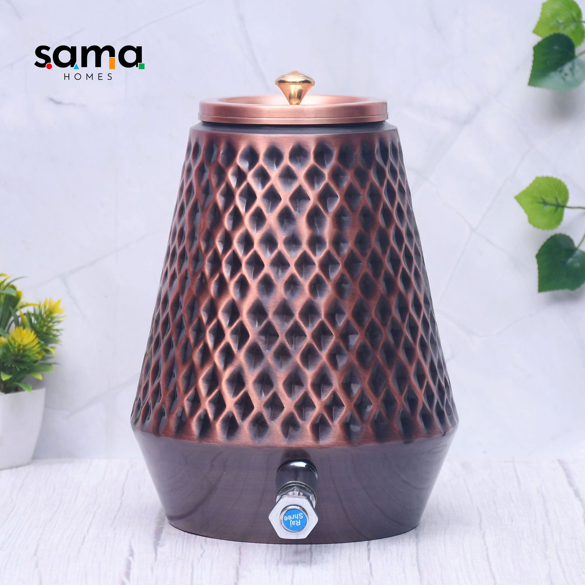 Pure Copper Water Dispenser Conical Antique Diamond Designed Capacity - Sama Homes