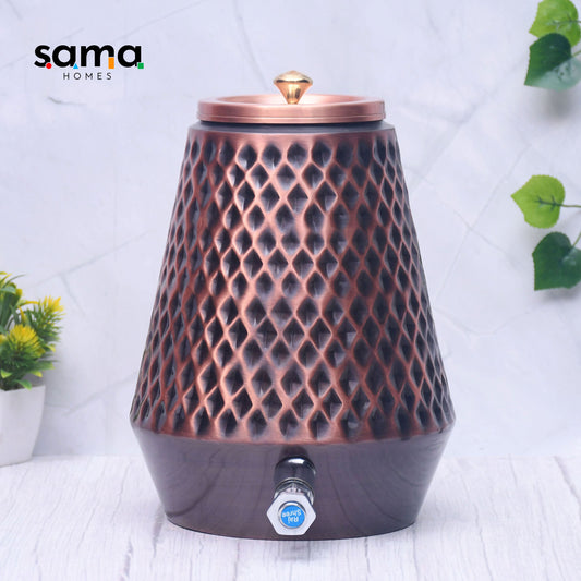 Pure Copper Water Dispenser Conical Antique Diamond Designed Capacity - Sama Homes