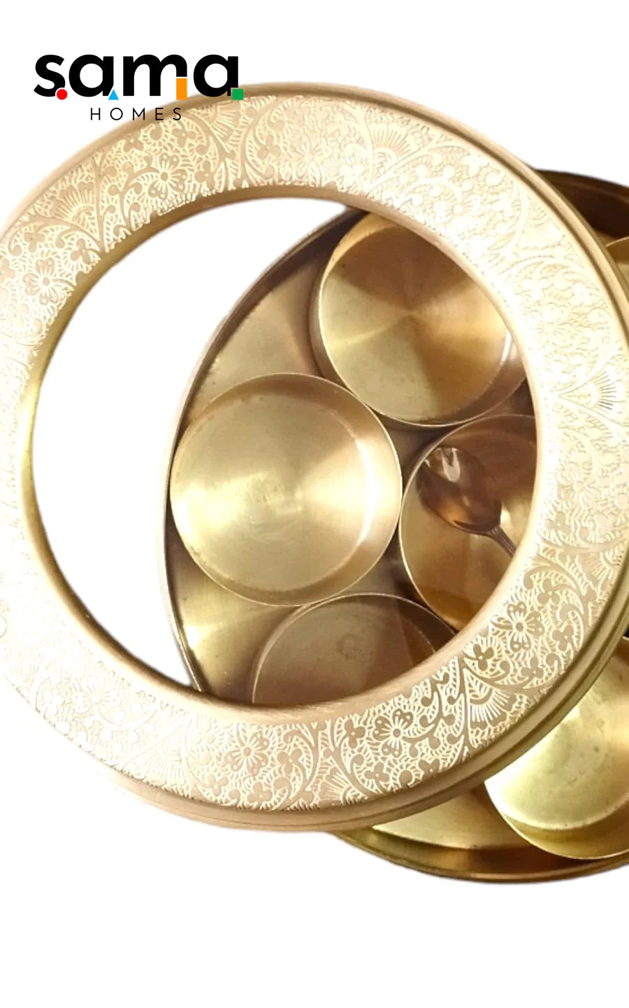 Brass Masala Box With Glass Cover Set for Kitchen with Spoon | Spice Organiser - Sama Homes - Image 4