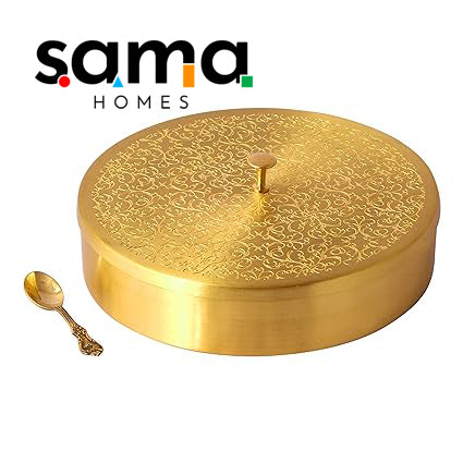 Handcrafted Brass Masala Box Set for Kitchen with Spoon (7 Containers, 40 ML) 7 " - Sama Homes