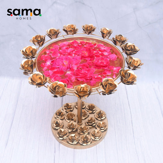 Beautifully Designed Brass Rose Urli | Home Decor Bowl | Festival - Sama Homes