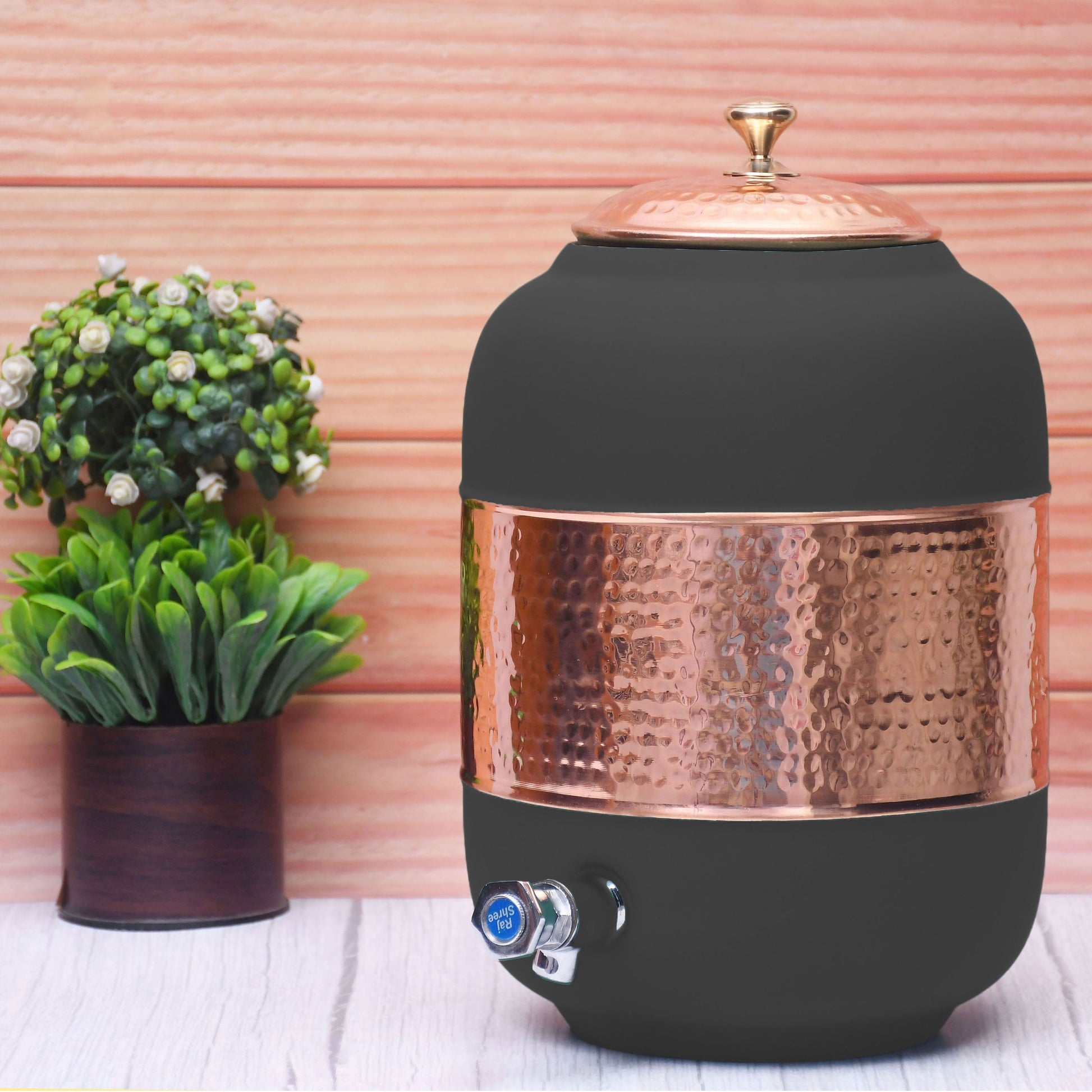 Pure Copper Water Dispenser with Silk Finish and Half Hammered Design 5 & 8 Liter | Colours Available - Red, Blue, Green, Yellow, Black, Gray - Sama Homes - Image 14