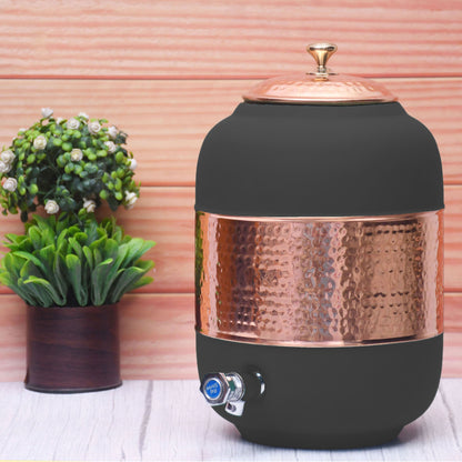 Pure Copper Water Dispenser with Silk Finish and Half Hammered Design 5 & 8 Liter | Colours Available - Red, Blue, Green, Yellow, Black, Gray - Sama Homes