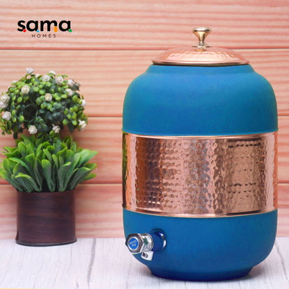 Pure Copper Water Dispenser with Silk Finish and Half Hammered Design 5 & 8 Liter | Colours Available - Red, Blue, Green, Yellow, Black, Gray - Sama Homes