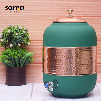 Pure Copper Water Dispenser with Silk Finish and Half Hammered Design 5 & 8 Liter | Colours Available - Red, Blue, Green, Yellow, Black, Gray - Sama Homes