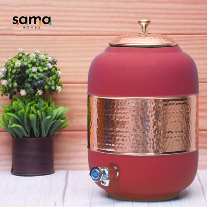 Pure Copper Water Dispenser with Silk Finish and Half Hammered Design 5 & 8 Liter | Colours Available - Red, Blue, Green, Yellow, Black, Gray - Sama Homes