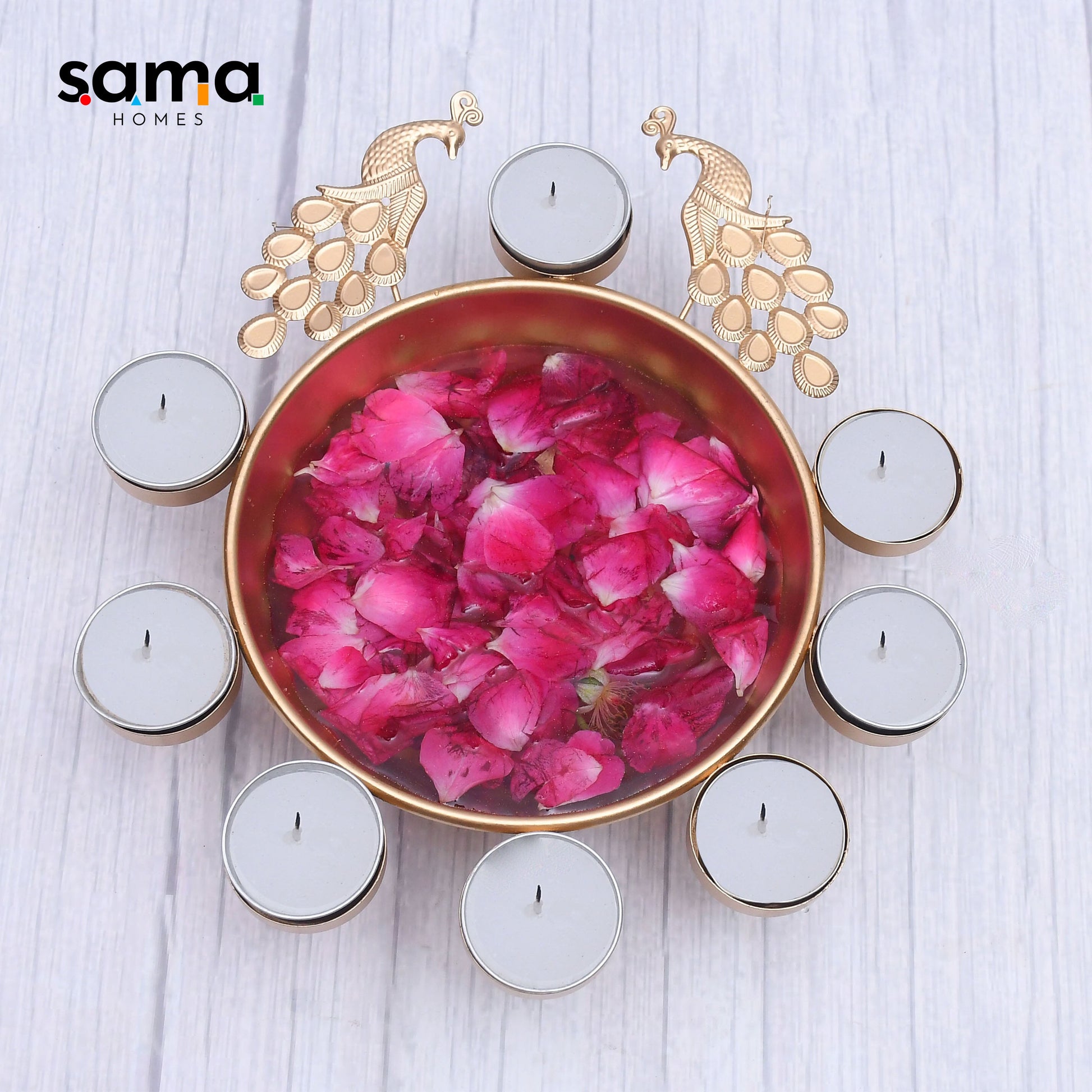 Exclusive Peacock Teal-light Urli Set of 3 - Sama Homes - Eco-friendly - Sama Homes