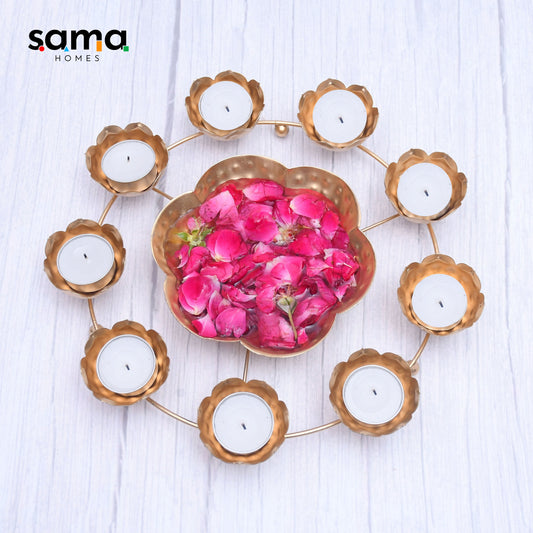 Exclusive Metal Luminous Hammered Rangoli Urli /Tealight Stand - Sama Homes