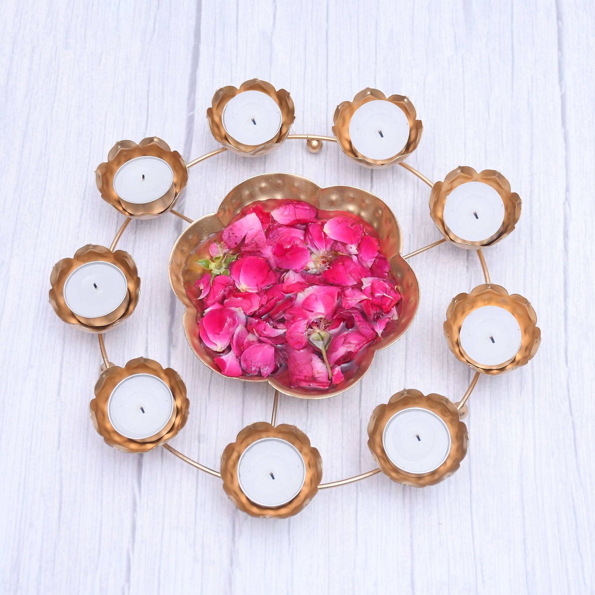 Exclusive Metal Luminous Hammered Rangoli Urli /Tealight Stand - Sama Homes