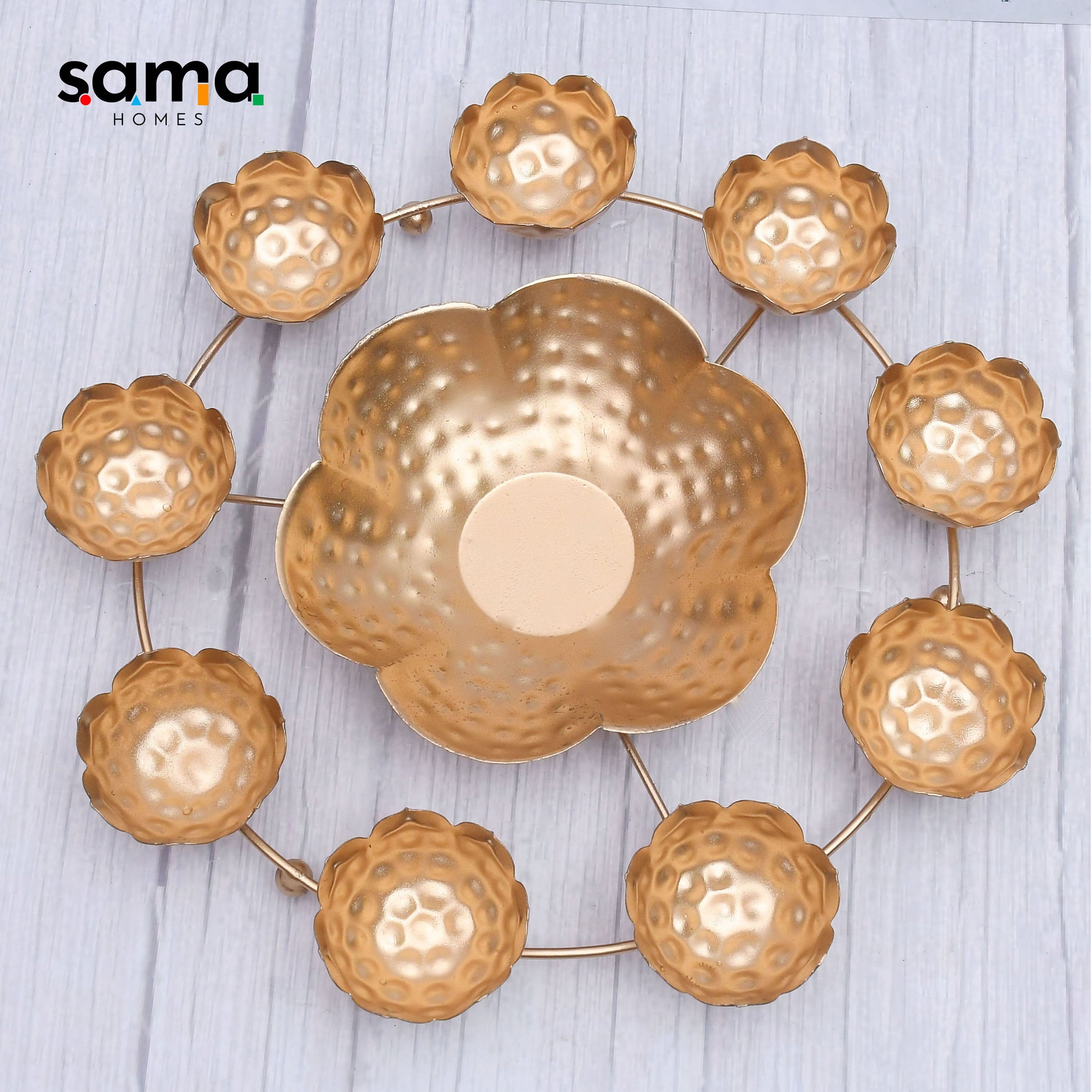 Exclusive Metal Luminous Hammered Rangoli Urli /Tealight Stand - Sama Homes