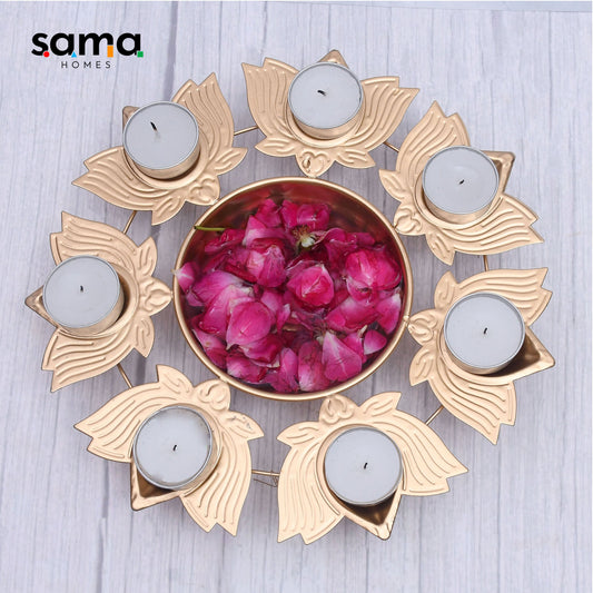 Exclusive Lotus Diya Urli Set Of 3 with Tea-Light Holder for Home Decor - Sama Homes
