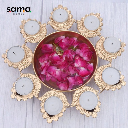 Exclusive Leaf Design Urli with Tea-Light Holder Set Of 3 - Sama Homes