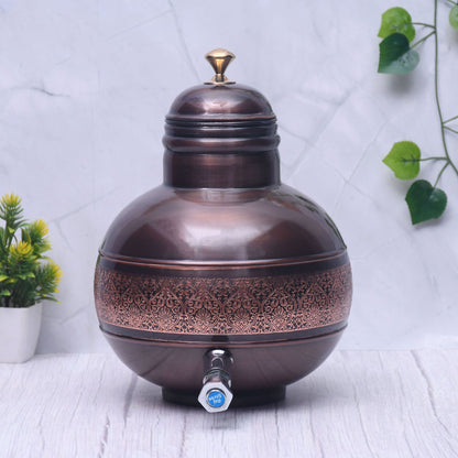 Pure Copper Water Dispenser Antique Engraved Ghada/Pot Capacity - Sama Homes