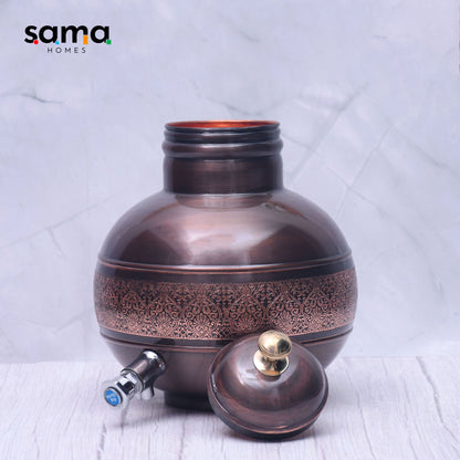 Pure Copper Water Dispenser Antique Engraved Ghada/Pot Capacity - Sama Homes