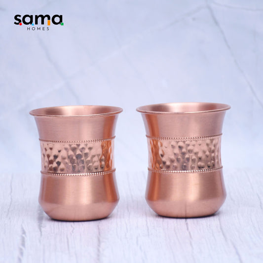 Pure Copper Water Glass Set of 2 Half Hammered Damru Tumbler Capacity 300ML - Sama Homes