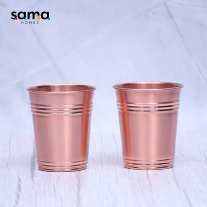 Pure Copper Water Glass Set of 2 Ring Design Tumbler Capacity 300ML - Sama Homes