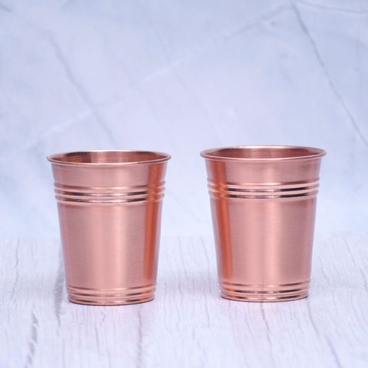 Pure Copper Water Glass Set of 2 Ring Design Tumbler Capacity 300ML - Sama Homes