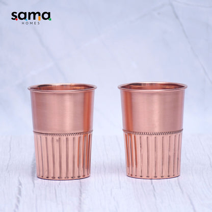 Pure Copper Water Glass Set of 2 Half Rope Design Tumbler Capacity 300ML - Sama Homes
