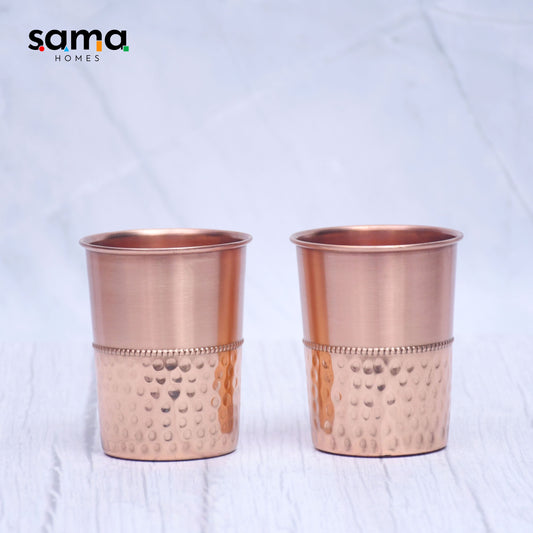 Pure Copper Water Glass Set of 2 Half Hammered Design Tumbler Capacity 300ML - Sama Homes