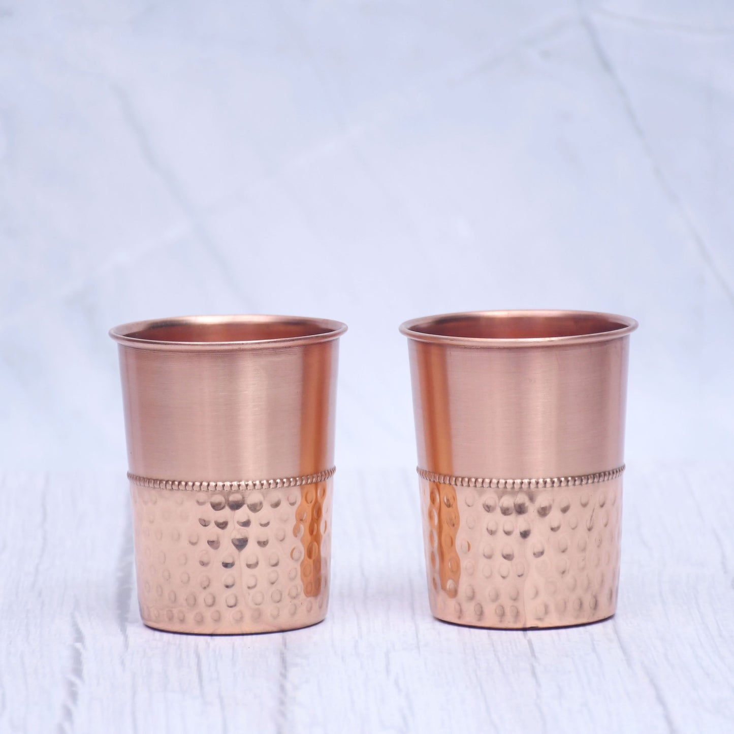 Pure Copper Water Glass Set of 2 Half Hammered Design Tumbler Capacity 300ML - Sama Homes