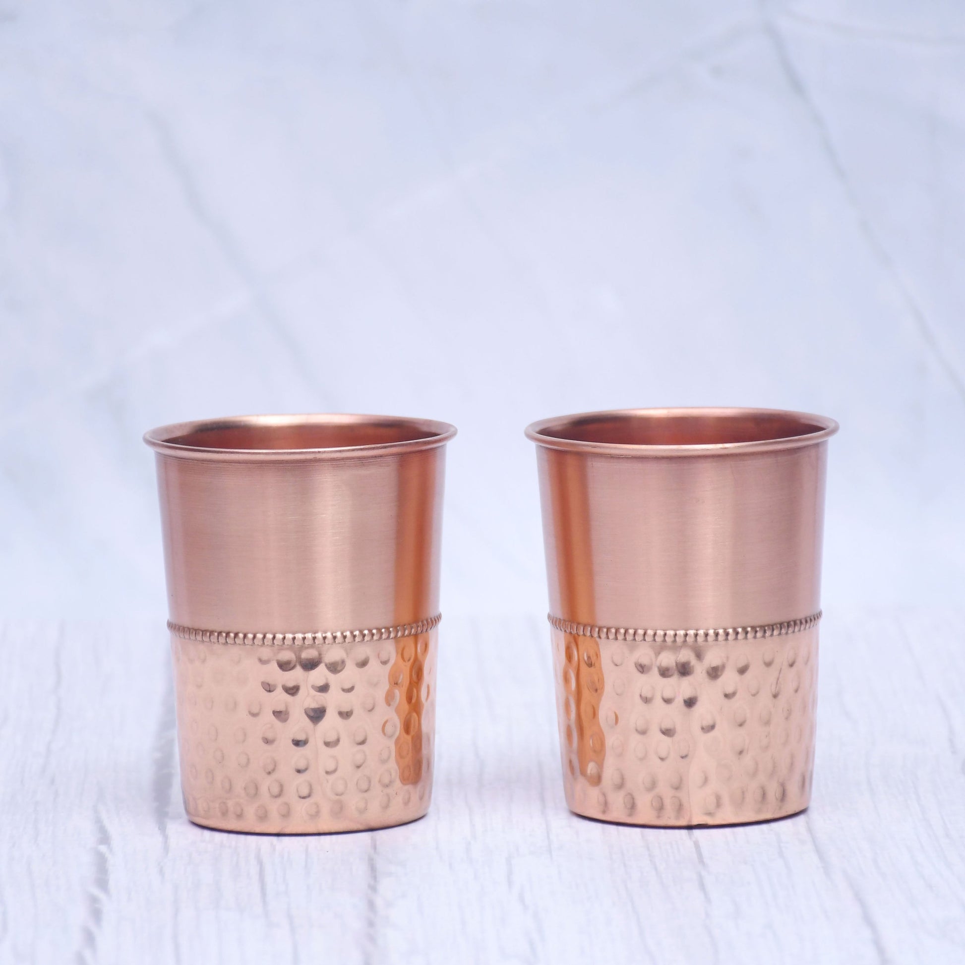 Pure Copper Water Glass Set of 2 Half Hammered Design Tumbler Capacity 300ML - Sama Homes