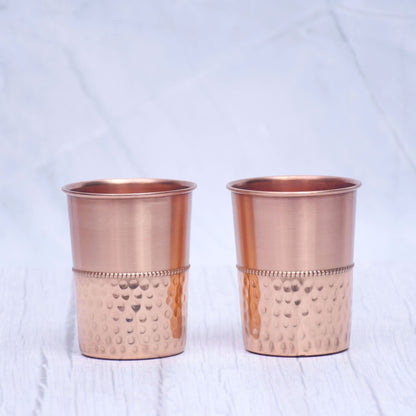 Pure Copper Water Glass Set of 2 Half Hammered Design Tumbler Capacity 300ML - Sama Homes