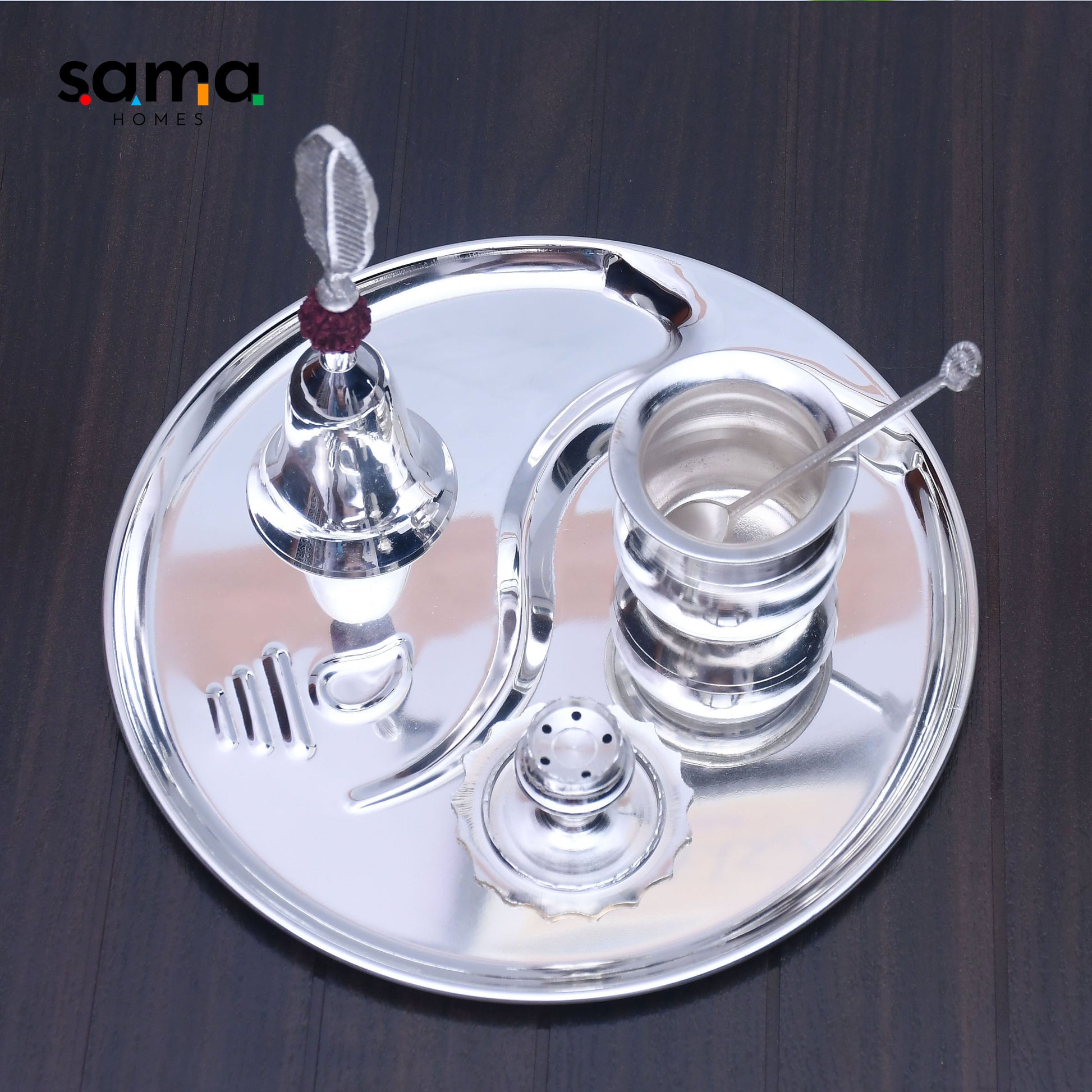 Exclusive Pooja Thali Set with Silver Finished - Sama Homes