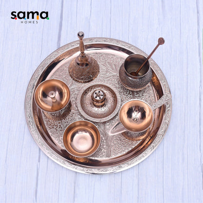 Exclusive Rose Gold Pooja Thali Set with Royal Wooden Gifting Box. - Sama Homes