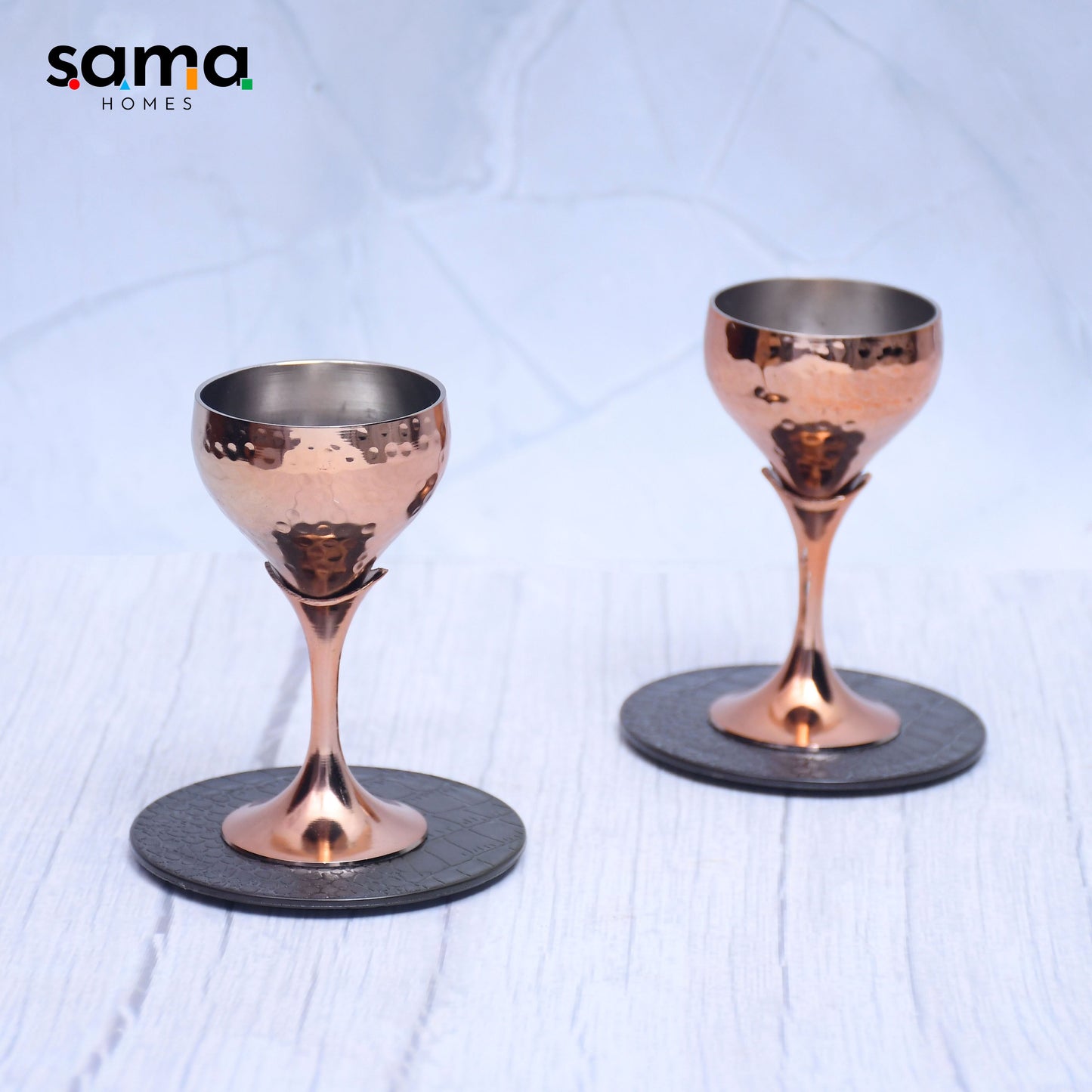 Set of 2 Round Tequila Glasses – Copper-Finished Barware for Stylish Home Bars - Sama Homes