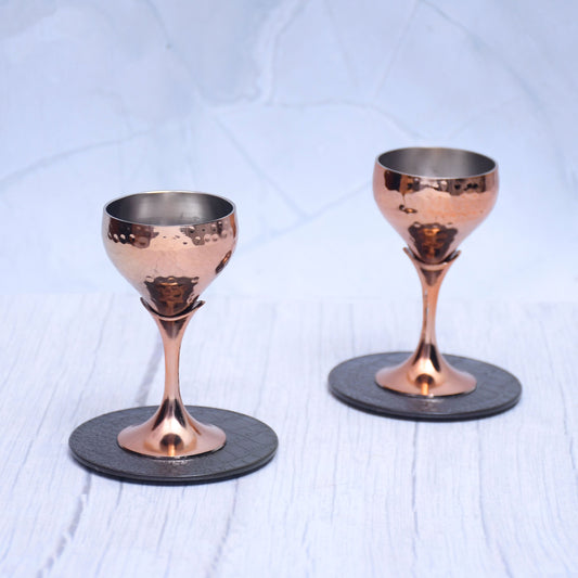 Set of 2 Round Tequila Glasses – Copper-Finished Barware for Stylish Home Bars - Sama Homes