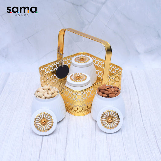 Exclusive Basket with 4 Dry Fruit Container Pot For Multi-Purposes - Sama Homes