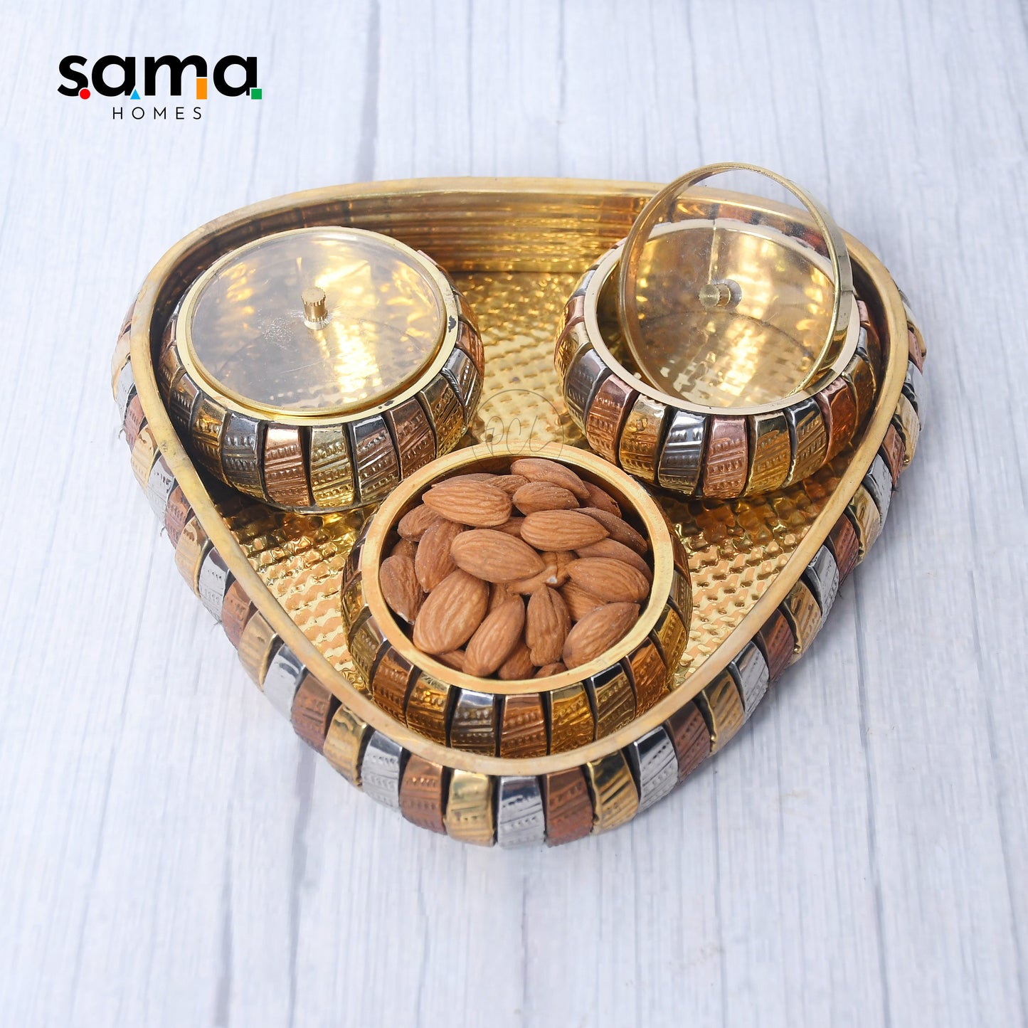 Multipurpose Brass Supari Set Decorative Box Container Set of 4 - Sama Homes