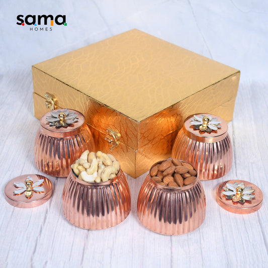 Copper Dry-Fruit Pot Gifting Box Set of 4 and 2 - Sama Homes