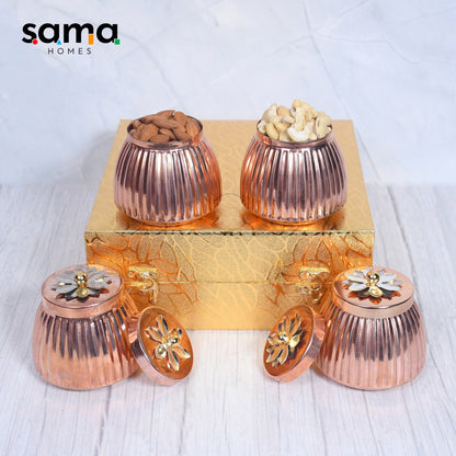 Copper Dry-Fruit Pot Gifting Box Set of 4 and 2 - Sama Homes