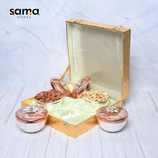Exclusive Silver Hammered Dry Fruit Bowl with Gifting Box Set of 4 - Sama Homes
