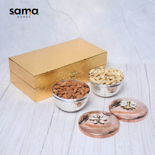 Exclusive Silver Hammered Dry Fruit Bowl with Gifting Box Set of 2 - Sama Homes