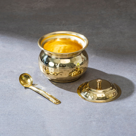 Brass Ghee Pot with Hammered Design | Handcrafted Traditional Indian Ghee Storage | Eco-Friendly & Durable - Sama Homes