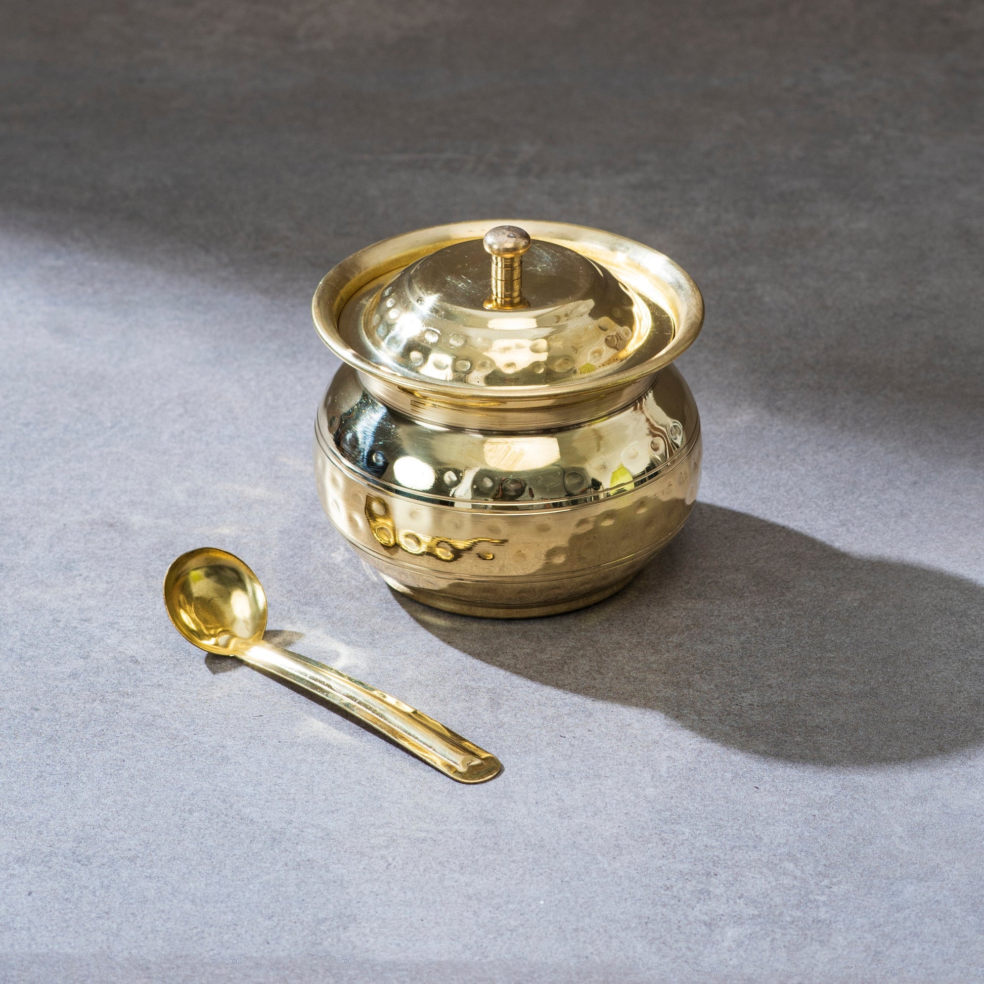 Brass Ghee Pot with Hammered Design | Handcrafted Traditional Indian Ghee Storage | Eco-Friendly & Durable - Sama Homes