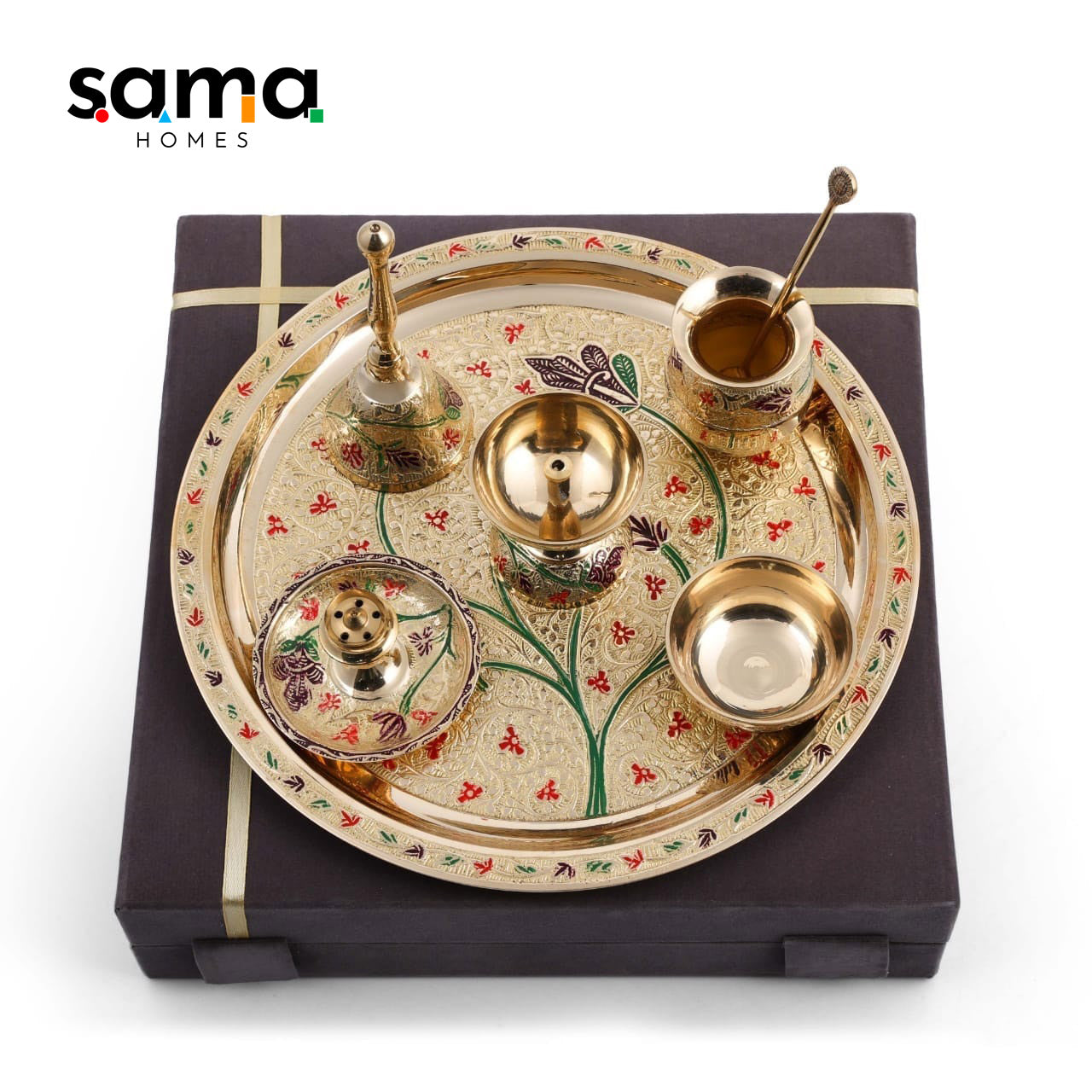 Exclusive Pooja Thali Set with Hand Painted Set of 8 - Sama Homes