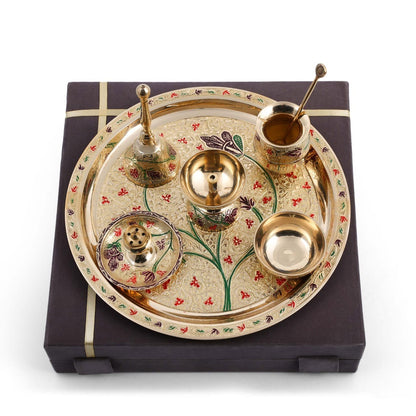 Exclusive Pooja Thali Set with Hand Painted Set of 8 - Sama Homes