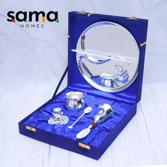 Exclusive Pooja Thali Set with Silver Finished - Sama Homes