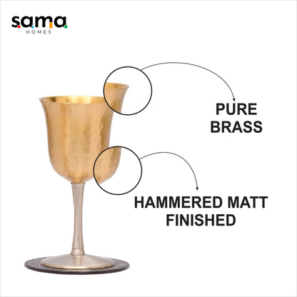 Beautifully Designed Hammered Tulip Set of 2 Vintage Solid brass Sherry/Wine Goblets Barware - Sama Homes
