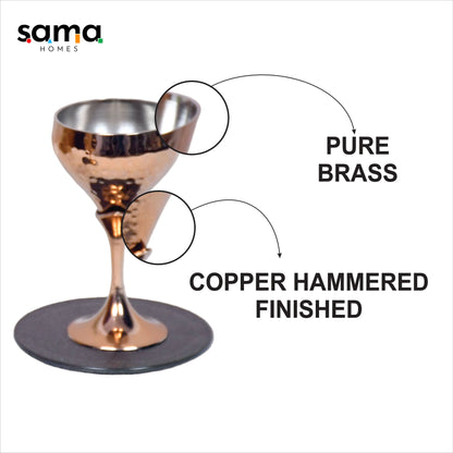 Beautifully Designed Copper Finished Round Tequila Glass Set of 6 With Wooden Box Barware - Sama Homes