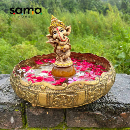 Brass Antique Padma Urli for Home Décor | Handcrafted Traditional Lotus Urli Bowl - Sama Homes