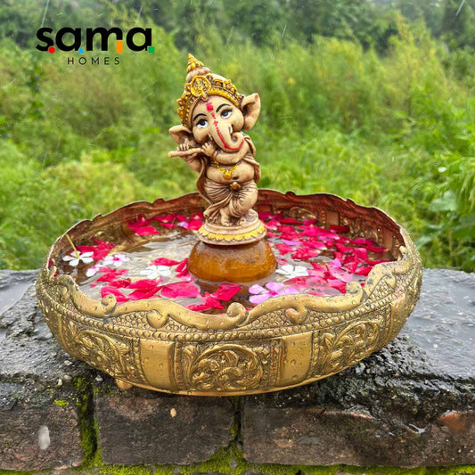 Brass Antique Padma Urli for Home Décor | Handcrafted Traditional Lotus Urli Bowl - Sama Homes