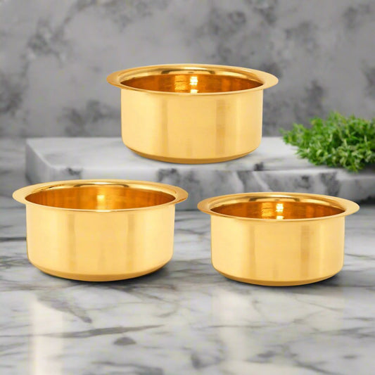 Brass Bhagona Set of 3 Pieces – Traditional Indian Cookware | 3 Sizes - Sama Homes