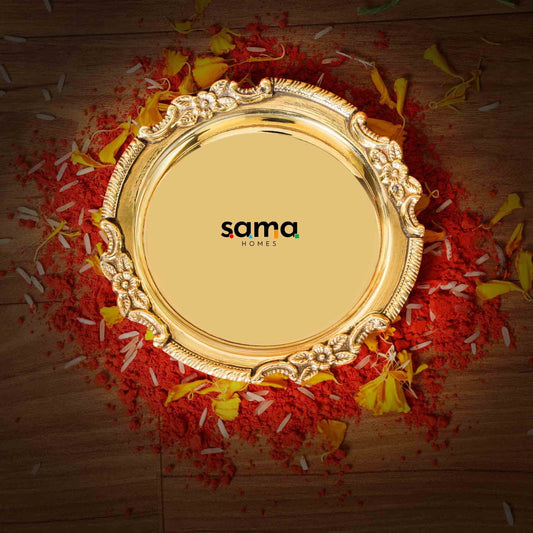 Brass Medium Size Plate | Puja | Small Serving - Sama Homes