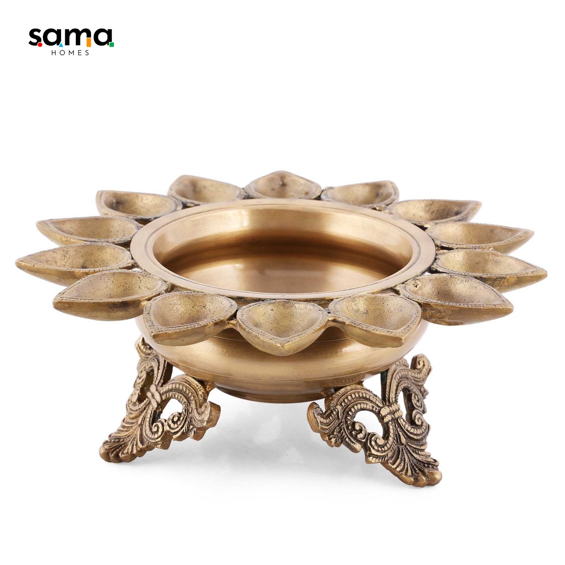 Brass Deepak Urli | Traditional Indian Oil Lamp for Devotional & Spiritual Use | Perfect Gift for Festivals & Home Decor - Sama Homes