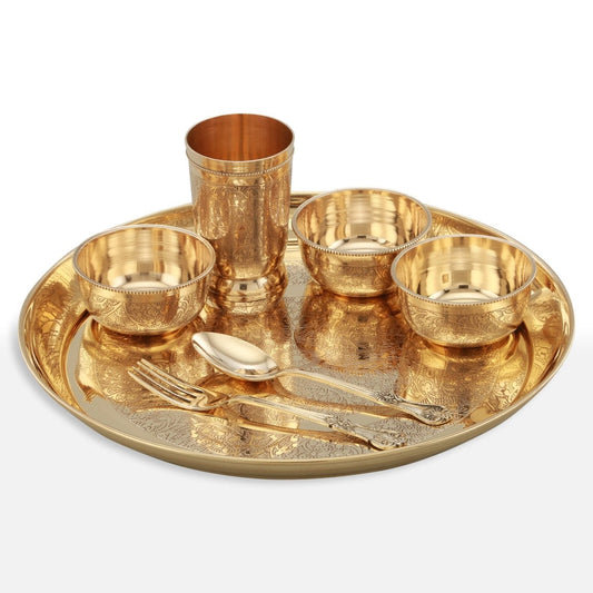 Elegant Brass Dinner Set (Apple Khomcha) – Handcrafted Indian Tableware for Festive Dining - Sama Homes